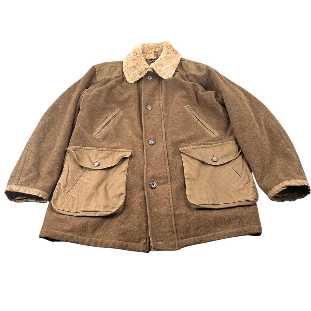 Vintage Le Collezioni Structure Wool Cashmere Coat L Shearling Collar Brown